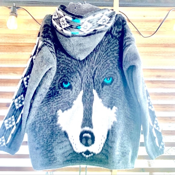 Handmade Ecuador Wool Hoodie Wolf Jacket Wool XL 46 Coat Full Zip Up - Picture 2 of 6